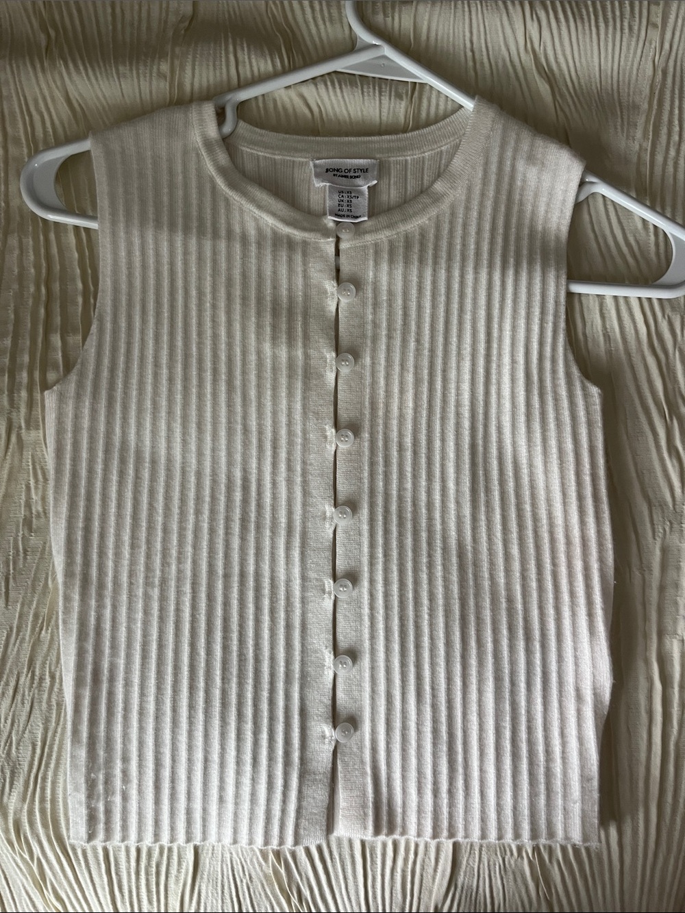 Song of Style Ribbed Button-Front Sleeveless Vest - Cream